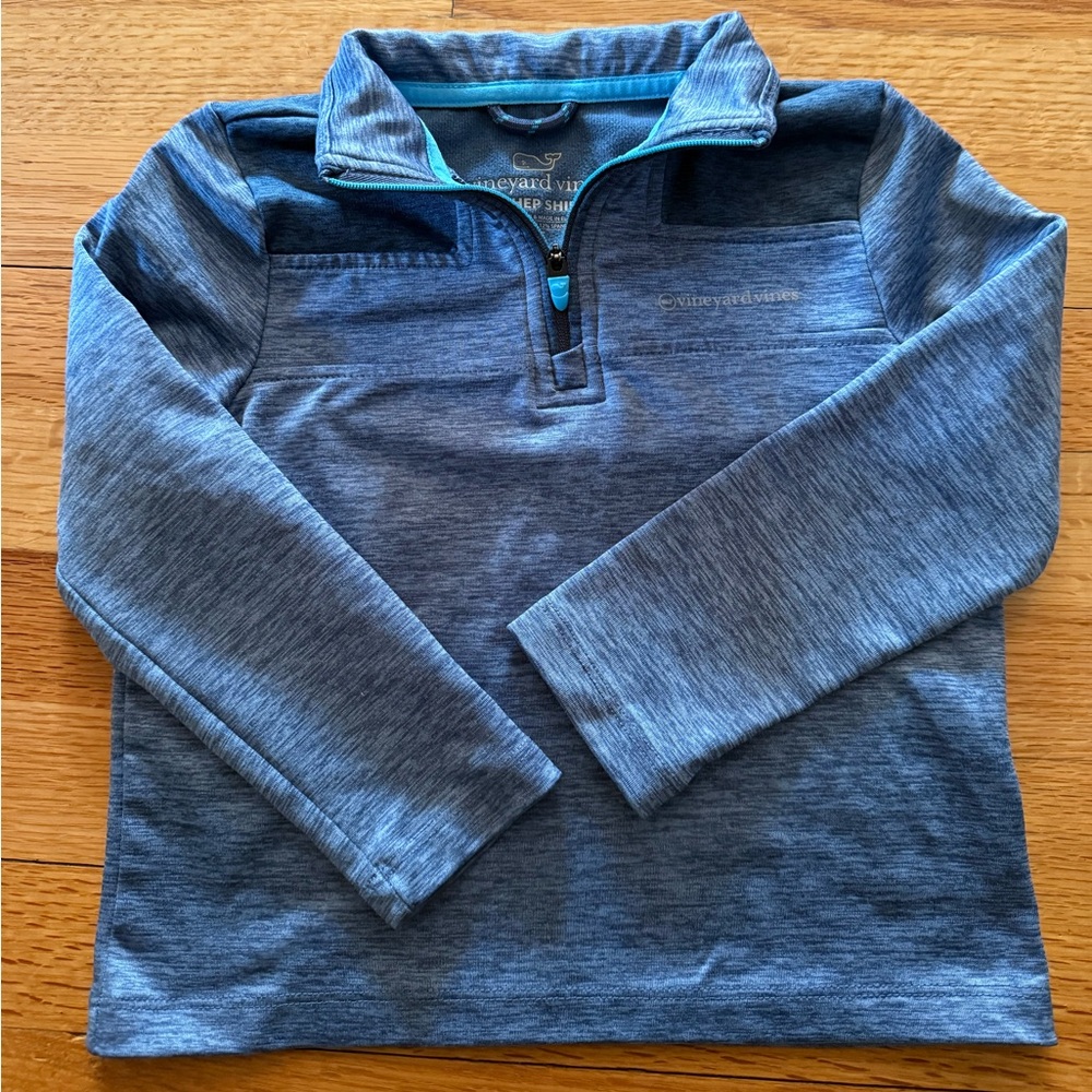Vineyard Vines Boys Shep Shirt with open zip neck and long sleeves.
